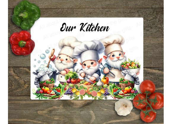 Personalised Glass Worktop Saver – Cute Gnome Chef Kitchen Gift