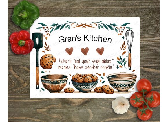 Personalised Glass Worktop Saver – Gran’s Kitchen Cookie Design