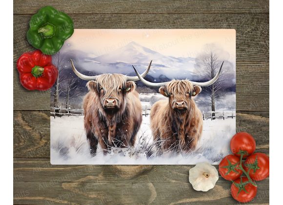 Highland Cows Field & Mountain Glass Worktop Saver