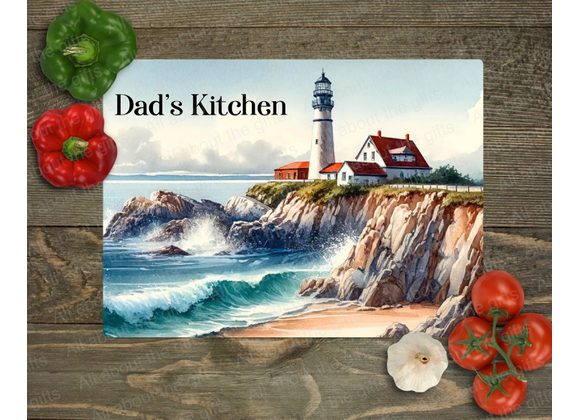 Personalised Lighthouse on a cliff Cliff Glass Worktop Saver