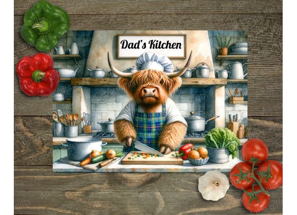 Personalised Male Highland Cow  Chef Glass Worktop Saver 