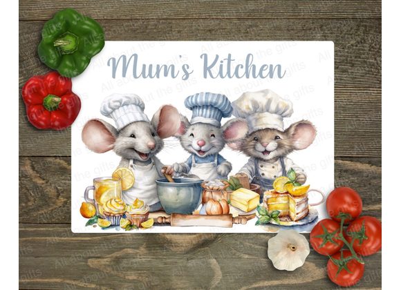 Personalised Glass Worktop Saver – Chef Mice Design