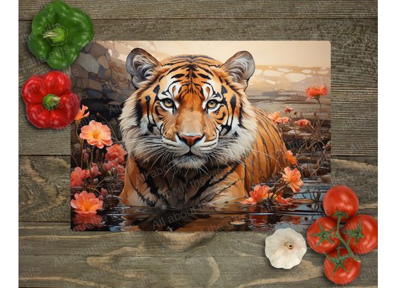 Glass Worktop Saver – Tiger Resting in Water