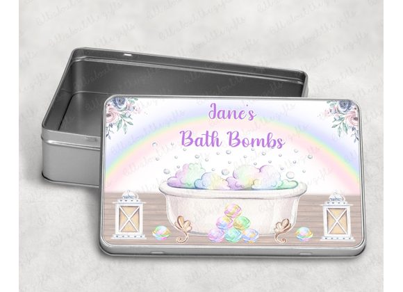 Personalised Storage Tin – Bath Bomb Bubble Design, Custom Keepsake Tin
