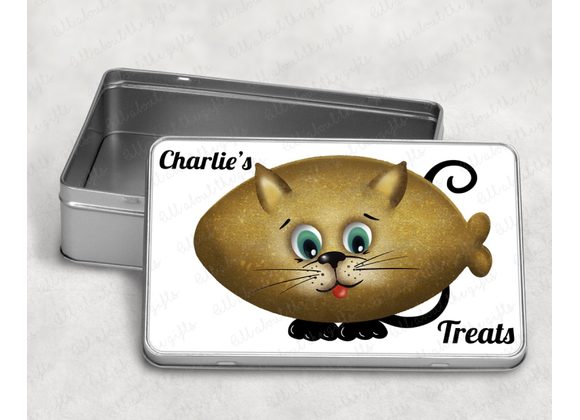 Personalised Cat Treat Tin – Biscuit Fish Cat Design | Pet Storage Box