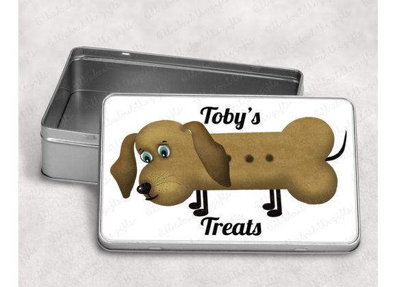 Personalised Dog Treat Tin – Bone Biscuit Dog Design, Pet Storage Box