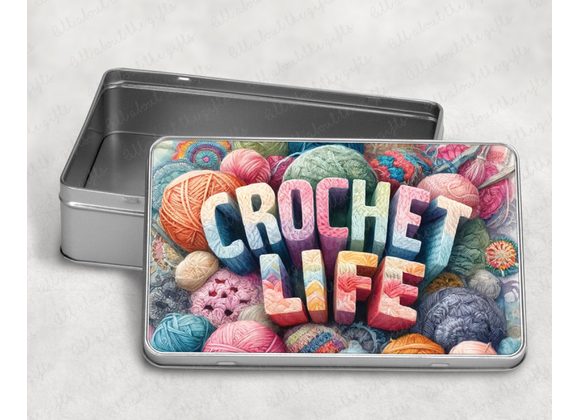 Crochet Life Storage Tin – Wool Ball Design, Craft Supply Box