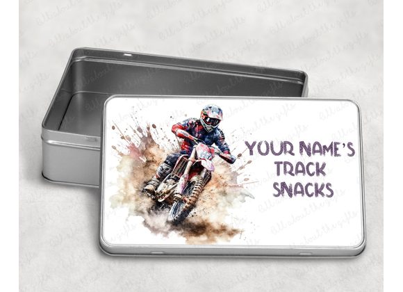 Personalised Motocross Storage Tin – Rider in Mud Design | Biker Keepsake Box