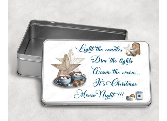 Christmas Storage Tin – Hot Chocolate, Candle & Stars Design, Festive Keepsake