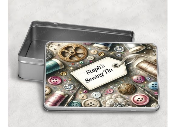 Personalised Vintage Sewing Tin with Cotton Reels & Buttons – Perfect Craft Storage