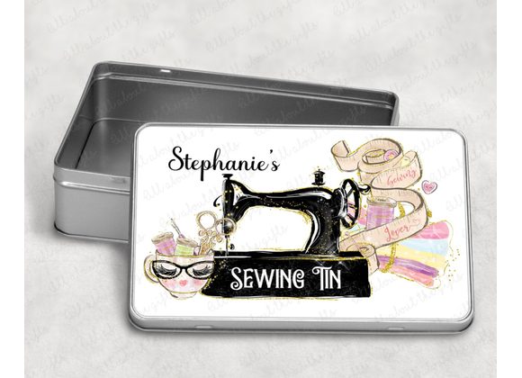Personalised Sewing Tin with Sewing Machine Design – Craft Storage Gift