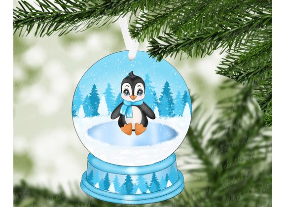 Blue Penguin Christmas Ornament – 100mm x 78mm Gloss or Glitter MDF Tree Decoration