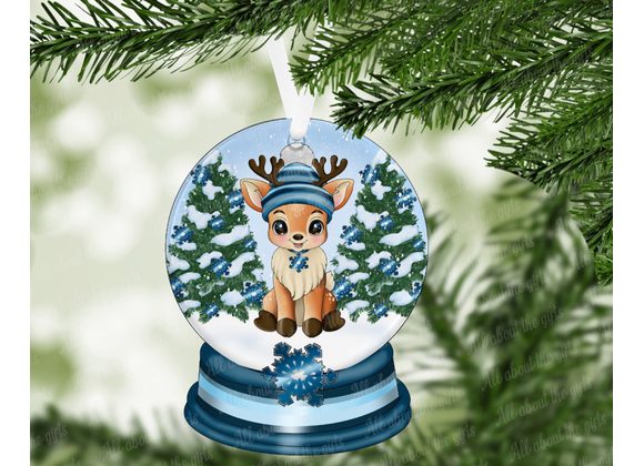 Dasher Reindeer Snow Globe Ornament – 100mm x 78mm Gloss or Glitter MDF Christmas Decoration