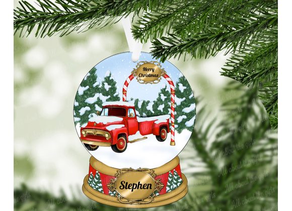 Personalised Driving Home for Christmas Ornament – Red Truck MDF Decoration (100mm x 78mm