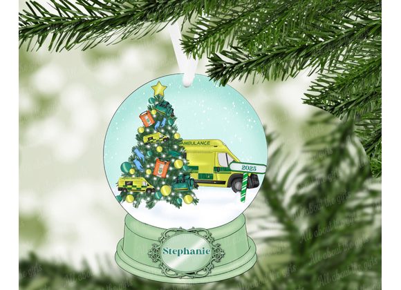 Personalised Paramedic Snow Globe Ornament 2025 – Ambulance Christmas Tree 