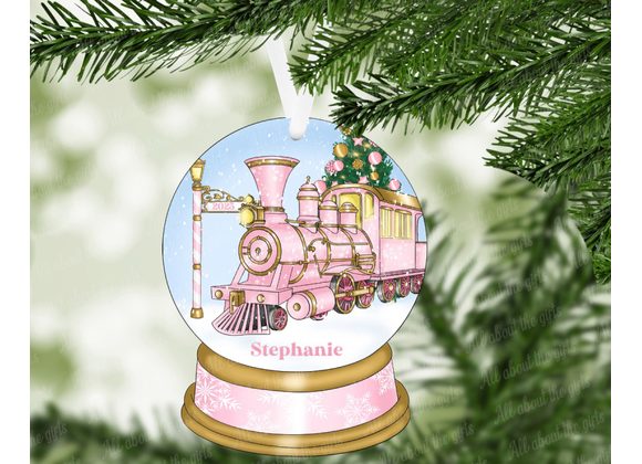 Personalised Pink Christmas Express Ornament – 100mm MDF Snow Globe 2025 Edition 
