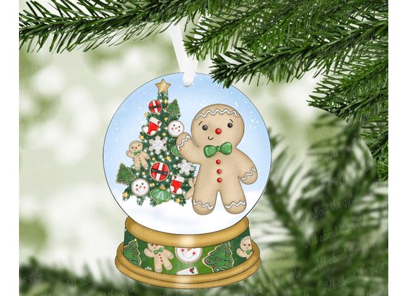 Gingerbread Cookie Snow Globe Ornament –  MDF Red & Green Christmas Decoration