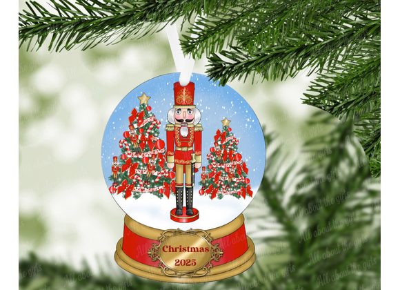  Red Nutcracker Christmas Ornament 2025  MDF Snow Globe Decoration