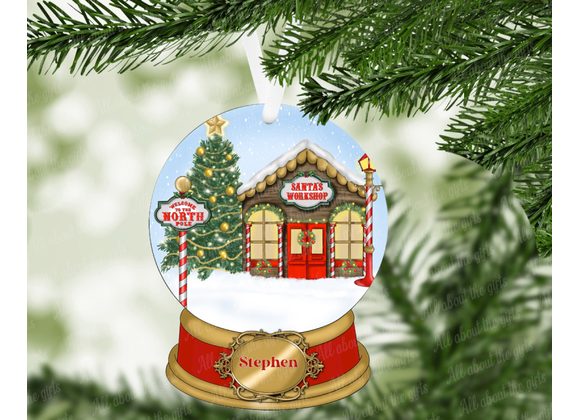 Personalised Santa’s Workshop Ornament, North Pole Decoration MDF Snow Globe 