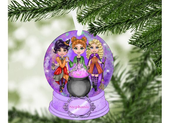 Personalised Three Witches Ornament – Christmas or Halloween Snow Globe