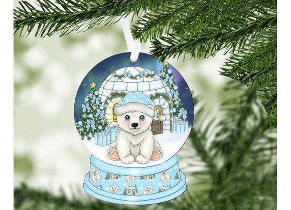 Frosty Polar Bear Ornament – 100mm MDF Snow Globe (Gloss or Glitter Finish)