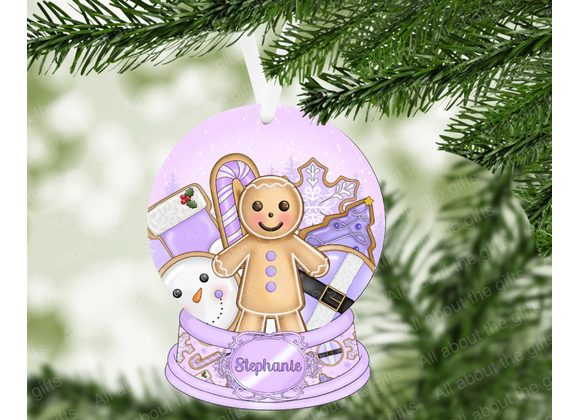Christmas Cookie Ornament –  MDF Snow Globe available in Pink or Lilac (Gloss or Glitter)