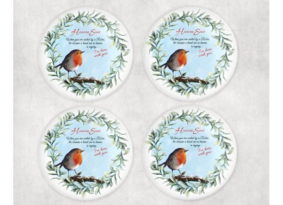 Heaven Sent Robin Glass Coasters – Single or Set of 4