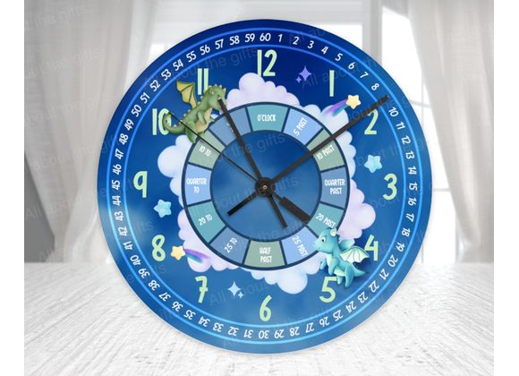 Magical Dragon Learning Clock – Blue Glass Wall Clock (20cm & 30cm)