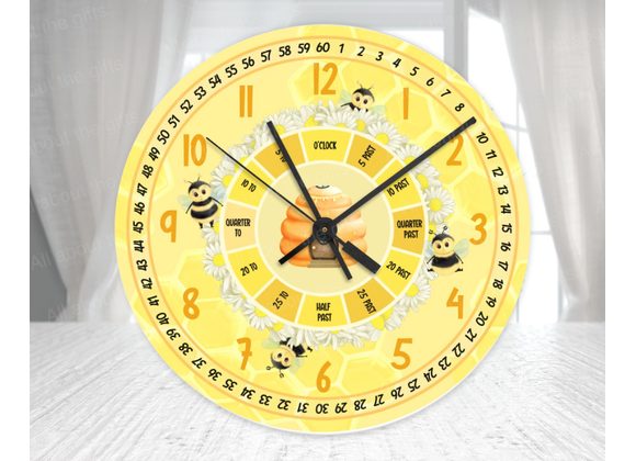 Happy Bumblebee Learning Clock – Yellow Glass Wall Clock (20cm & 30cm)