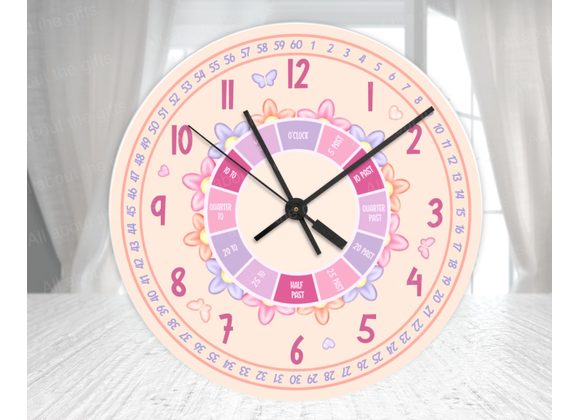 Pretty Floral Learning Clock – Pink Glass Wall Clock (20cm & 30cm)