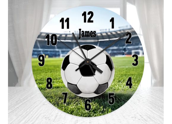 Personalised Football Glass Wall Clock – Sports Bedroom Clock (20cm & 30cm)