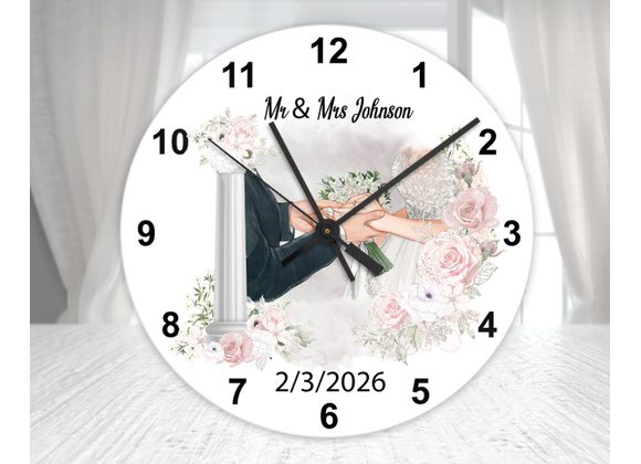 Personalised Wedding Hands Glass Wall Clock – Custom Couple Names & Date Keepsake (20cm & 30cm)