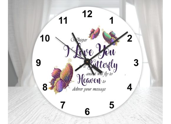 Whisper “I Love You” Butterfly Glass Wall Clock – Memorial Remembrance Keepsake (20cm & 30cm)