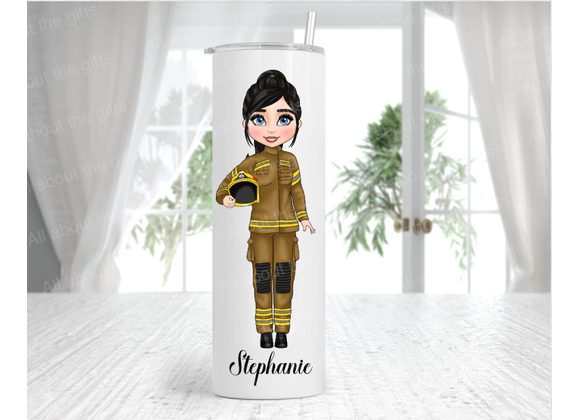 Custom Female Firefighter 20oz Tumbler – Personalised Name Fire Service Gift –  Firewoman Design