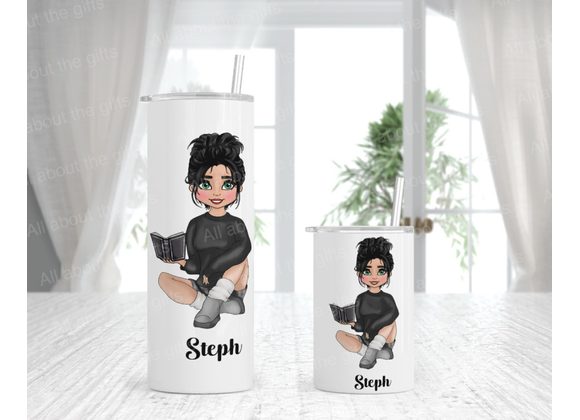 Personalised Book Lover Tumbler – Student Reading Gift – Female Reader Design Stainless Steel Tumbler
