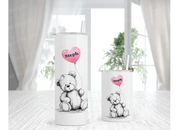 Personalised Teddy Bear Tumbler – Stainless Steel Insulated Cups Available in 2 sizes– 20oz & 12oz