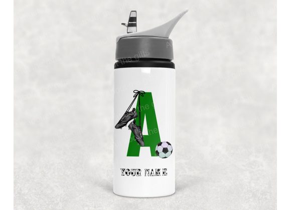 Personalised Green Football Alphabet Water Bottle – Sports Bottle – Kids Football Gift