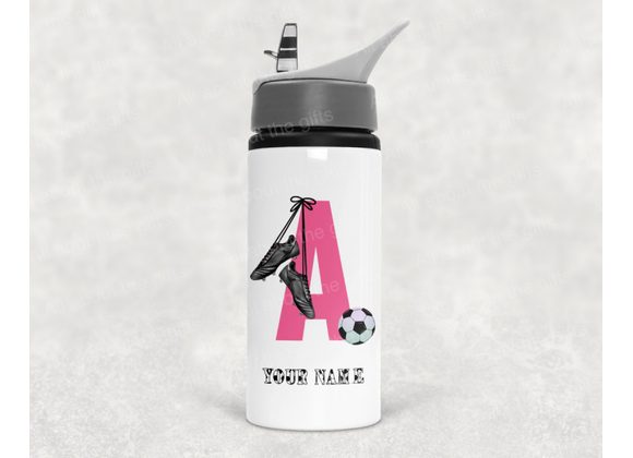 Personalised Pink Football Alphabet Water Bottle – Sports Bottle – Kids Football Gift