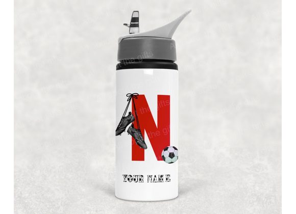 Personalised Red Football Alphabet Water Bottle – Sports Bottle – Kids Football Gift