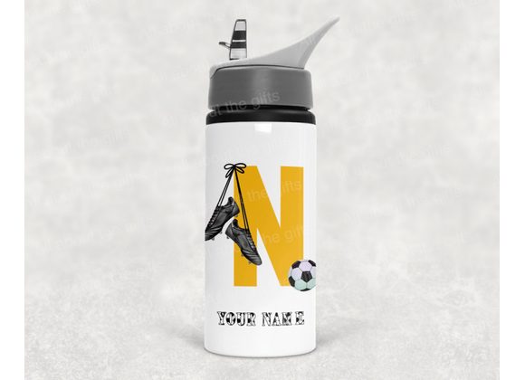 Personalised Yellow Football Alphabet Water Bottle – Sports Bottle – Kids Football Gift