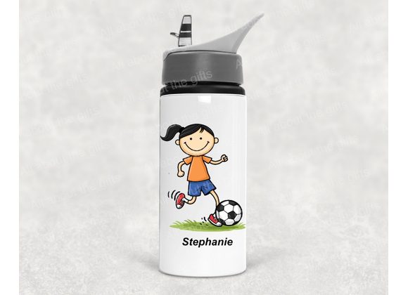 Personalised Football Water Bottle – Girl Design with 4 Hair colour options (Boy available separately)