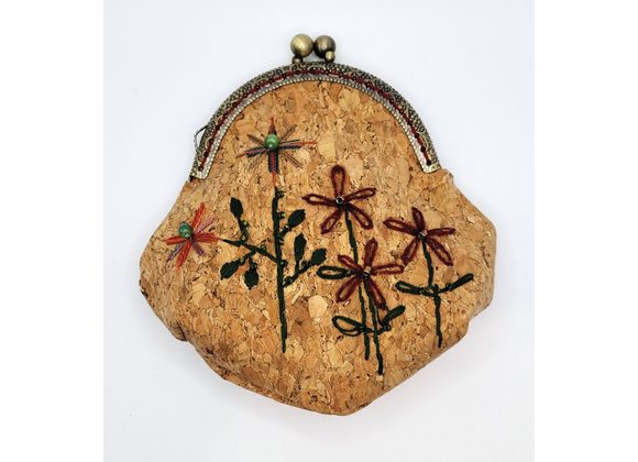 Cork Hand Embroidered and Beaded small coin purse