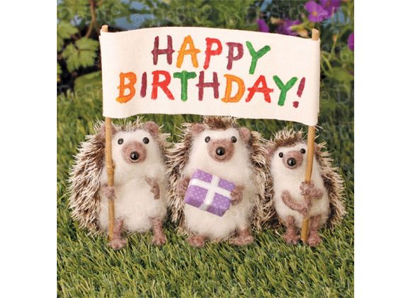 Happy Birthday - Hedgehogs with banner