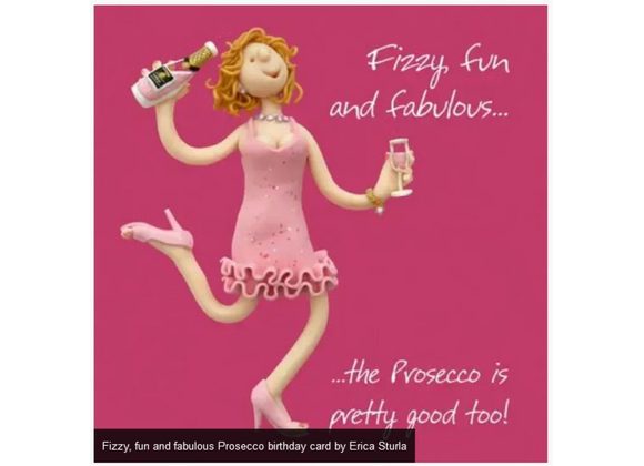 Fizzy, fun and fabulous Prosecco birthday card by Erica Sturla