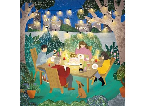 Night Garden Party Scene with Birthday Cake - Pigment Card