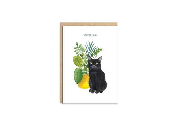Black Cat Happy Birthday card by Sarah Maddox