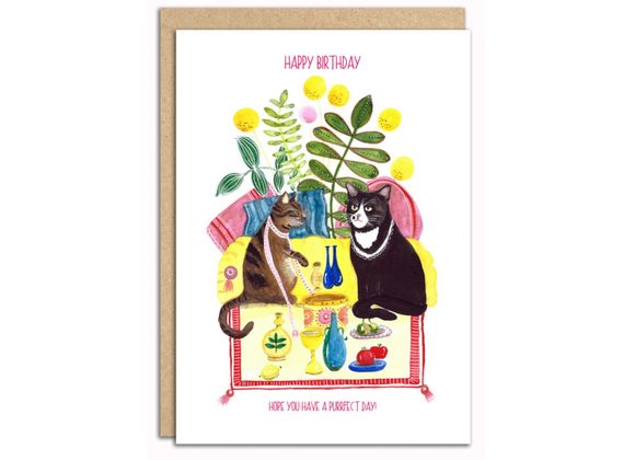 Cat Picnic - Happy Birthday Card by Sarah Maddox