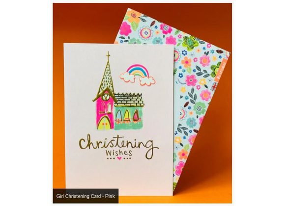 Colourful Church and Rainbow Christening card
