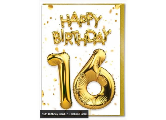 16 Gold Balloon Milestone White Card