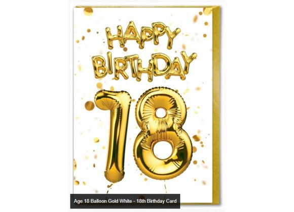 18 Gold Balloon Milestone White Card